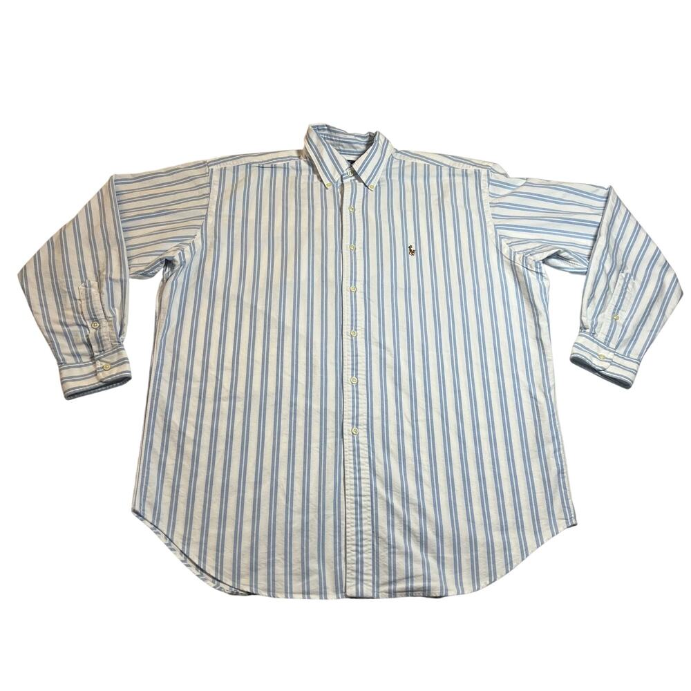 Ralph Lauren Men's Blake Stripe Button Up Shirt Size L Flesh Pony Cotton Preppy